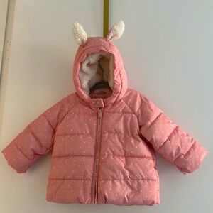 EUC- Baby GAP puffer jacket, pink and white polka dot. Size 12-18 months.